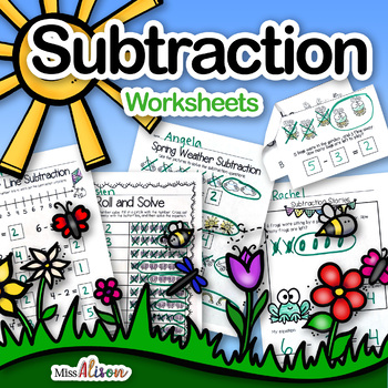 Preview of Kindergarten Math: Spring Subtraction Worksheets