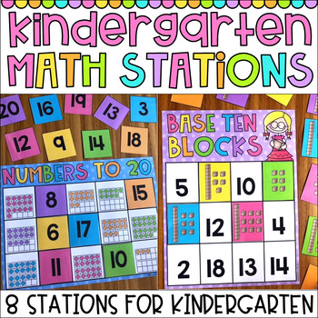 Preview of Kindergarten Math Stations - Counting, Addition, Subtraction, Shapes