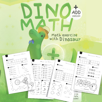 Preview of Kindergarten Math Step-by-Step exercise: Teach Kids Addition with Dinosaur