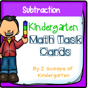 Preview of Kindergarten Math Task Cards ~ Subtraction (B&W and Color)
