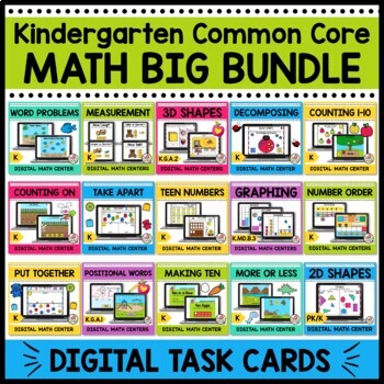 Preview of Digital Math Task Cards and Activities Bundle for Kindergarten and First Grade
