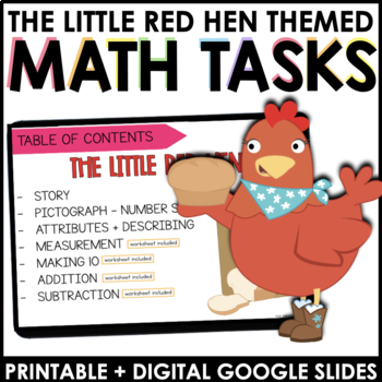 Preview of Kindergarten Math Tasks | Measurement | Addition + Subtraction | Little Red Hen