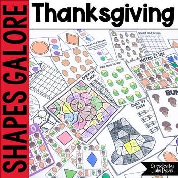 Preview of Kindergarten 2D Shapes Math | Thanksgiving November Games | Center Activities