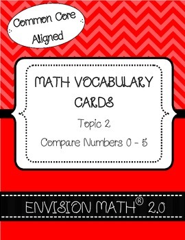 Preview of Kindergarten Common Core Math Vocabulary Cards - Topic 2 Compare Numbers 0-5