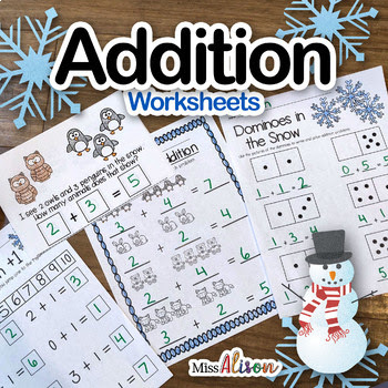 Preview of Kindergarten Math: Winter Addition Worksheets