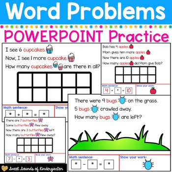 Preview of Kindergarten Math Word Problems PowerPoints | Distance Learning Powerpoints