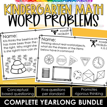 Preview of Kindergarten Math Word Problems YEARLONG Math Spiral Review Math Small Groups