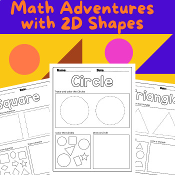 Preview of Kindergarten Math Worksheet | Adventures with 2D Shapes
