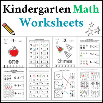 Kindergarten Math Worksheet Bundle - Addition, Subtraction, Place Value