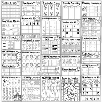 kindergarten math worksheet bundle addition subtraction place value shapes