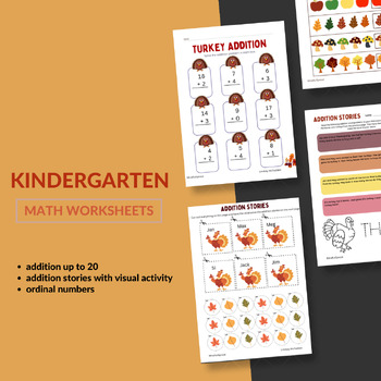 Preview of Kindergarten Math Worksheet Set/Thanksgiving/Addition Stories