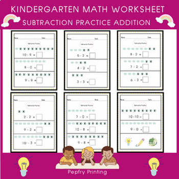 Preview of Kindergarten Math Worksheet Subtraction Practice Addition