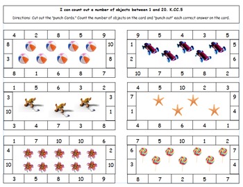 Preview of Kindergarten Math Worksheet Using CC I can statements For K.CC.5