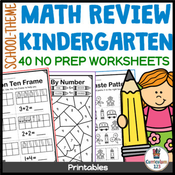 Preview of Kindergarten Math Worksheets | Add & Subtract | Geometry | Math Spiral Review