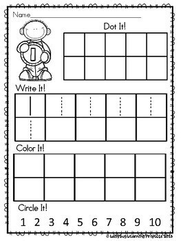 kindergarten math worksheets introducing numbers 1 10 tpt