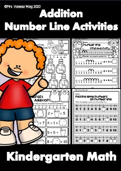 Preview of Kindergarten Math Worksheets. Number Line Addition. Distance Learning