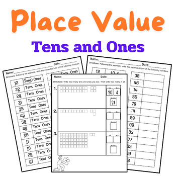 Preview of Place Value Tens and Ones Manipulatives Kindergarten Math Worksheets