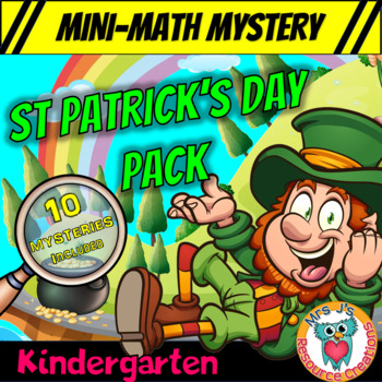 Preview of Kindergarten Math Worksheets:  St Patrick's Day Mini Math Mysteries Pack of 10