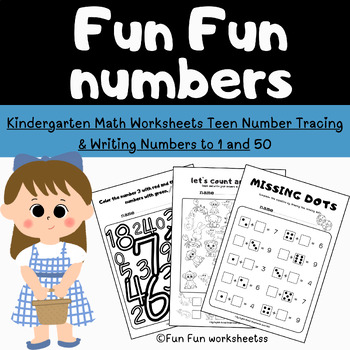 Preview of Kindergarten Math Worksheets Teen Numbers Writing Numbers to 1-50