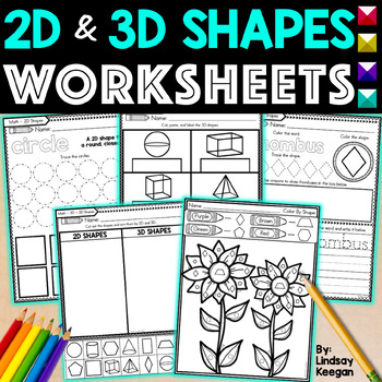 Preview of Kindergarten Math Worksheets and Activities for 2D and 3D Shapes