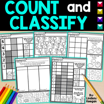 Preview of Kindergarten Math Worksheets and Activities for Counting and Classifying Data