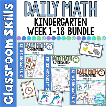 Preview of Kindergarten Math Daily Review Worksheets Standards Based & Spiraled Weeks 1-18