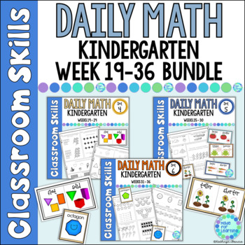 Preview of Kindergarten Math Daily Review Worksheets Standards Based & Spiraled Weeks 19-36