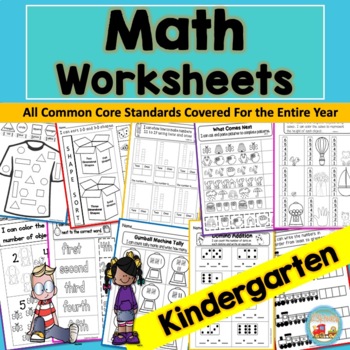Preview of Kindergarten Math Worksheets for Entire Year, All Common Core Standards Include