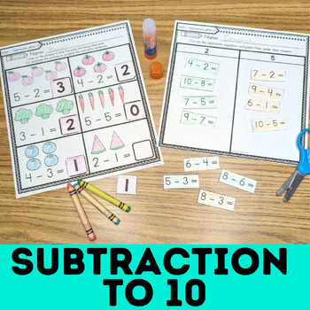 Kindergarten Math Worksheets for Subtraction within 10 with Pictures