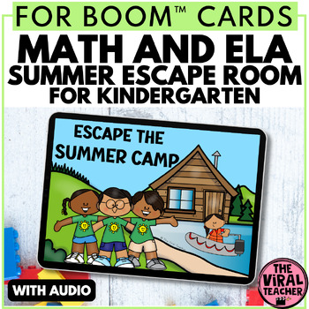 Preview of Kindergarten Math and ELA Summer Escape Room Boom™ Cards