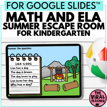 Preview of Kindergarten Math and ELA Summer Escape Room Google Slides™ Game