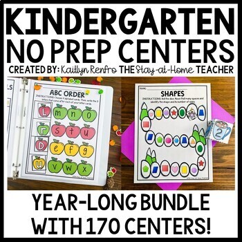 Preview of NO PREP Kindergarten Centers | Math and Literacy | Homeschool Binder Activities