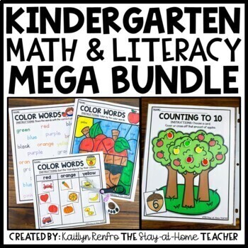 Preview of Kindergarten NO PREP Worksheets Centers Sensory Bins | Math and Literacy Bundle