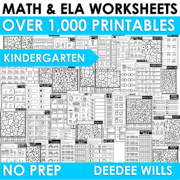 Preview of Kindergarten Math and Literacy Printable Worksheets | Bundle