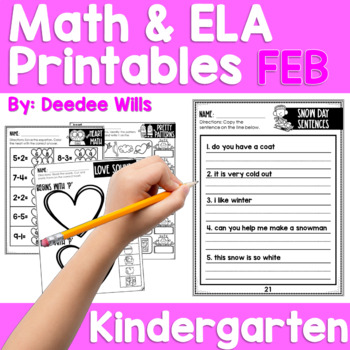 kindergarten math and literacy printable worksheets february by deedee wills