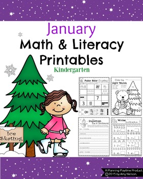 Preview of Kindergarten Math and Literacy Printables - January