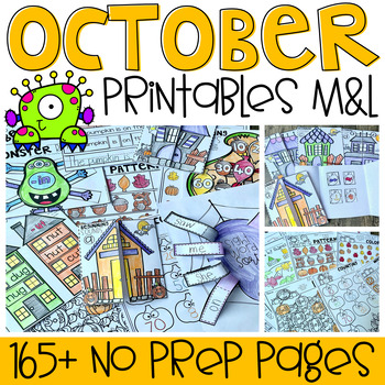 Preview of October Math and Literacy Printables | Worksheets | Halloween Kindergarten