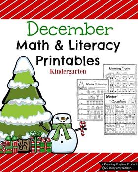 Preview of Kindergarten Math and Literacy Printables - December