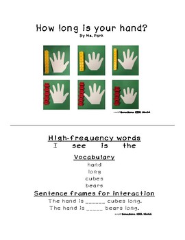 Preview of Kindergarten Math mini book- How long is your hand? (K.MD.A1)