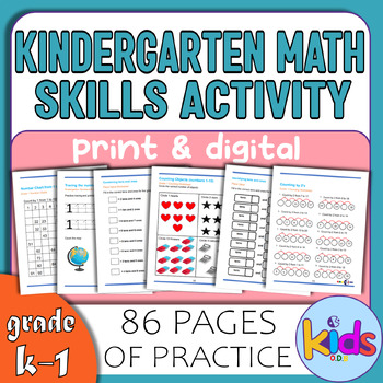 Preview of Kindergarten Math skills Activity Workbook;Practice tracing,Identifying even ...
