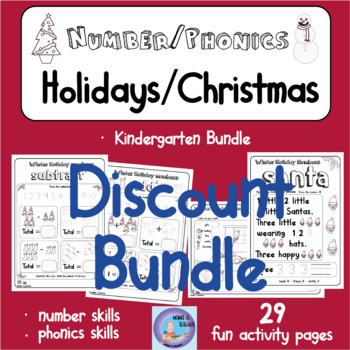 Preview of Kindergarten Maths & Phonics Winter Holidays | Christmas Fun Theme