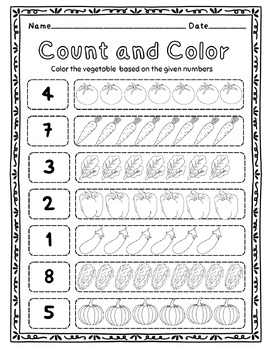 Kindergarten : Maths worksheet - count and color by Coconut Chalichali