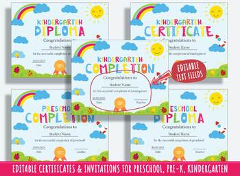 Preview of Kindergarten Milestones: Editable Completion Certificates, Diplomas, Invitations