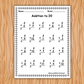 Kindergarten Mixed Addition up to 20: Math Facts Worksheets (Within 20)