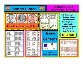 Preview of Kindergarten K-3 Money Centers Penny Nickel Dime Quarter CutPasteCountShopWrite