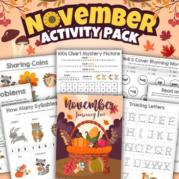 Preview of Kindergarten Monthly Activity Pack - November