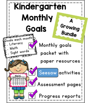 Preview of Kindergarten Monthly Goals with SEESAW Activities - Distance Learning