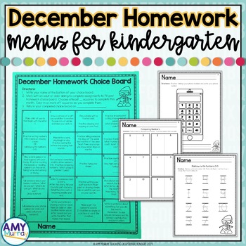 Preview of Kindergarten Homework Menu December