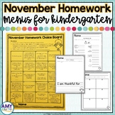 Kindergarten Homework Menu November