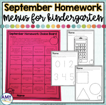Preview of Kindergarten Homework Menu September